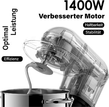 Кухонна машина Küchenmaschine 6.2 л, 1400 Вт, 6 швидкостей, з набором насадок (чорний)