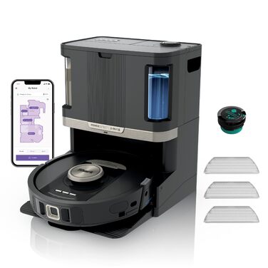 Робот-пилосос Shark PowerDetect 2-в-1 з функцією миття, NeverTouch Pro, самостійне очищення на 60 днів, 3D/LiDAR навігація, NeverStuck, керування через додаток, чорний RV2800ZEEU, 2 щітки, антимікробні подушечки, 1 капсула