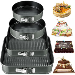 Набір форм для випічки 4 шт. (16/20 см круглі, 22/26 см кутові), вуглецева сталь з антипригарним покриттям, знімний дно, сірий