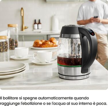 Електричний чайник Chefman 1.8L з нержавіючої сталі, автоматичне вимкнення, захист від перегріву, скло Borosilikat, функція підігріву