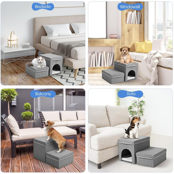 Сходинки для собак MINENICE - 2 шт., складані, з ящиками для зберігання, для маленьких собак, для диванів та ліжок
