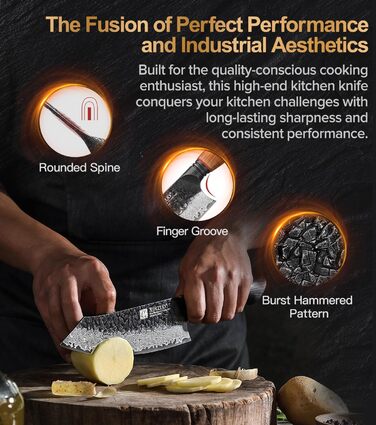 Ніж Сантоку XINZUO Damaststahl 19,3 см - професійний кухонний ніж з дамаської сталі, серія Mo, ергономічна ручка з білого дуба