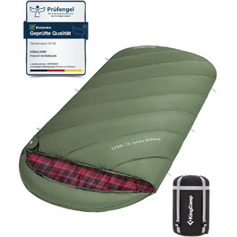 Сплячий мішок KingCamp XXL з бавовни фланель для дорослих, великий розмір, теплий, зимовий, для кемпінгу, подорожей та активностей на природі, 4-сезонний, 220x100 см, класичний оливковий колір
