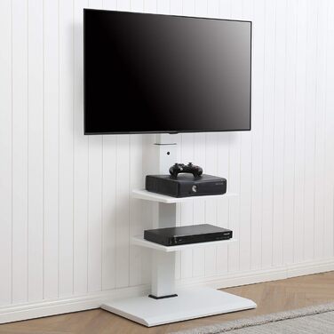FITUEYES TV Stand White Series-S - 32-65 Inch, 40kg Capacity, Adjustable Height, Swivel & Tilt, 400x600 VESA, 3 Shelves