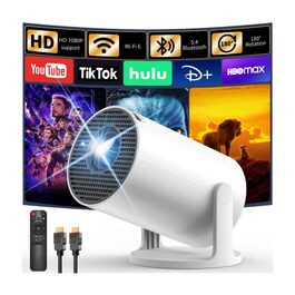 YOTON Y4 Mini Beamer: Smart проєктор з Android TV, 1080P, WiFi, Bluetooth, авто-корекція, для домашнього кінотеатру, сумісний з Phone/PC/Mac/Switch (Білий)