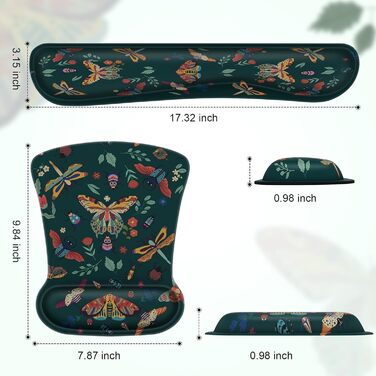 Кисет для миші iCasso з підставкою для зап'ястя, підтримка зап'ястя для клавіатури, з піною з пам'яті, ергономічна підтримка, легке набирання тексту та зняття болю в зап'ясті для ігор, комп'ютера, офісу (Зелені метелики)
