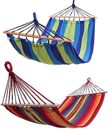 Megaastore Hammock Set with Beech Wood Frame 320 cm | Up to 150kg | Outdoor Hammock Stand Wood Frame Weatherproof, Hanging Hammock (Blue)