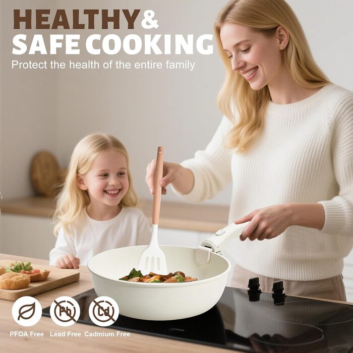 Набір посуду Numola 10 предметів: каструлі та сковорідки з антипригарним покриттям, знімні ручки, керамічний набір посуду для індукційних плит, кемпінгу, сумісний з посудомийною машиною