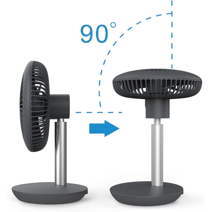 Безшумний настільний вентилятор Zilan | Акумулятор 4000 mAh | Регульований кут 90° | 4 швидкості | 15 годин роботи без дроту | Allegra Anthrazit