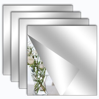 Клейкі дзеркальні наклейки на плитку, 4 шт. - Акрилові дзеркала для школи, дому, ванної кімнати (20 x 20 см, прямий кут)