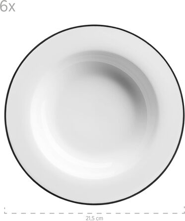 Mäser Nola: Сервіз для 6 осіб, 12 предметів, сучасний дизайн, білий з чорним обідком. Комплект тарілок (вечірній, суповий)