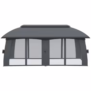 Outsunny Garden Pavilion 3 x 6 m Party Tent with Double Roof & Side Walls, Mosquito Nets for up to 15 People, Galvanized Metal, Dark Grey
