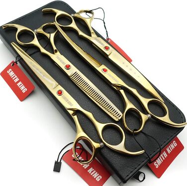 Набір ножиць для грумінгу собак 7 дюймів: прямі та вигнуті ножиці, 4 шт. (золотий)