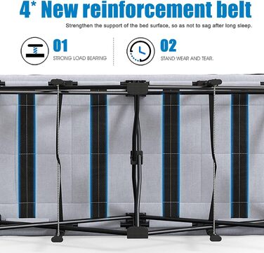 Розкладне ліжко для дорослих HCBUTAЕ 250kg - односпальне, гостьове, туристичне ліжко для відпочинку на природі та вдома (з кишенею, сталевий каркас, Oxford)