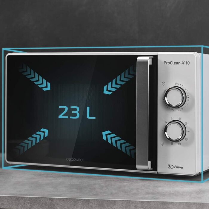 Мікрохвильова піч Cecotec ProClean 4110 з грилем, 23 л, 700W, ProClean, 3D Wave, білий кришталевий дисплей