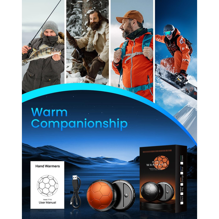 Електричні грілки для рук 2 шт. | Змінні, з 3 режимами нагріву та 20 годинами тепла, USB, для холодної погоди, Outdoor, Indoor (Помаранчевий)