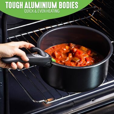 Набір каструль GreenChef ClickPan, 3 предмети, керамічне антипригарне покриття, PFAS-free, знімна ручка, для індукції, посудомийної машини, 16 см/1,6 л та 20 см/3,1 л, чорний, універсальний, компактний