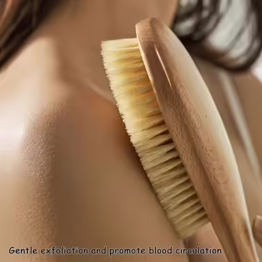 Transparent Particle-Matte Finish Anti-Slip Grip Body Brush, Bath Brush Wet and Dry Back Brush, Natural Bristle Hair Beechwood Material (14.8 * 3.1 inches * 2)