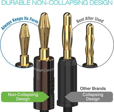 Bananenstecker FosPower для акустичних кабелів: 24K позолота, High-End, 2 пари (4 шт.) - для сабвуферів та стінних панелей