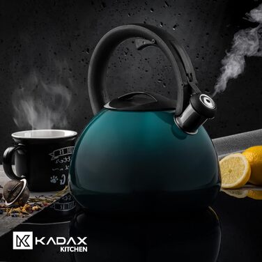 Чайник KADAX з нержавіючої сталі, 3л, з свистком, ретро-дизайн, блакитний