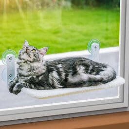 Підвісна лежанка для котів MEWOOFUN на вікно, 54x30 см, складана, з потужними присосками, до 18 кг, біла, середня