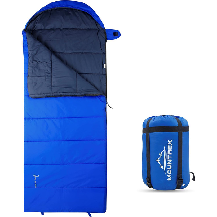Mountrex 3-Season Sleeping Bag for Camping & Outdoor - Lightweight, Warm & Comfortable Sleeping Bag (205 x 75cm) - Adult, Unisex, Couplable Zipper - Blue
