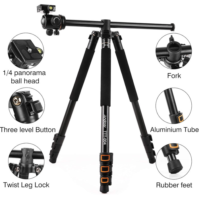 Штатив Andoer 2-в-1 з алюмінію, 200 см, для камери, з кульковою головкою 360°, вантажопідйомність 8 кг, з сумкою для подорожей