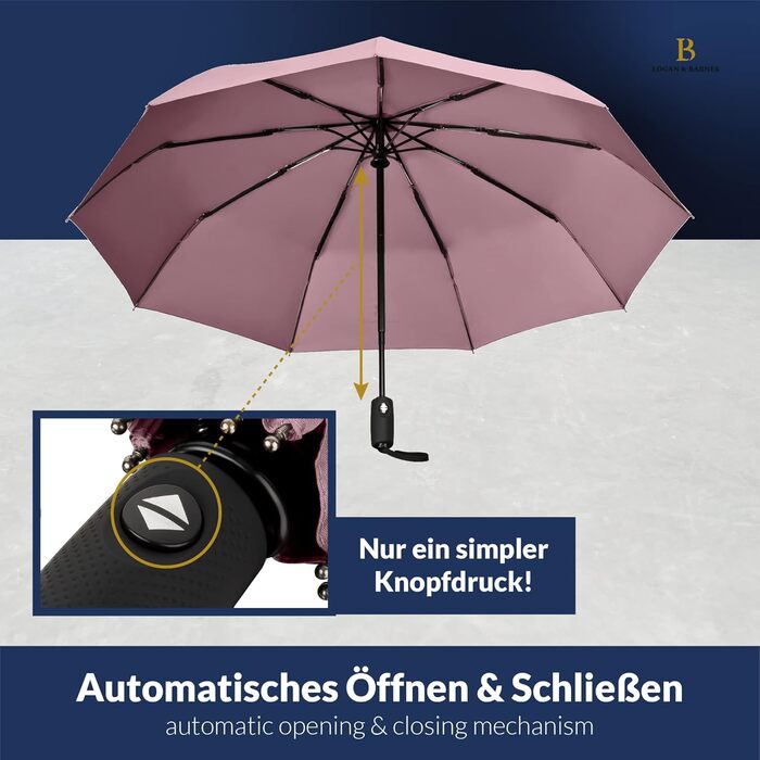 Зонт LOGAN & BARNES Boston (рожевий) - штормовий, з тефлоновим покриттям, до 140 км/год