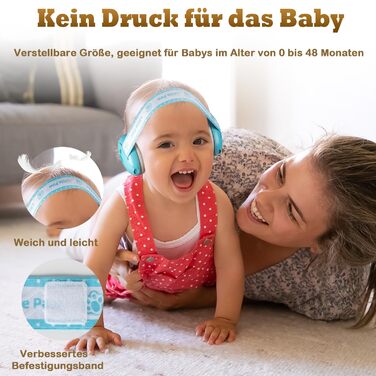 Навушники для захисту від шуму для малюків та дітей до 48 місяців - захист від шуму, регульоване антиковзне наголов'я, запобігання пошкодженню слуху, покращення сну (Блакитний)