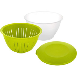 Westmark Storage Container/Serving Bowl with Lid and Strainer, 3-piece set, Capacity: 4.4 Liters, Plastic, BPA-free, Olympia, Color: Transparent/Green, 2418227A