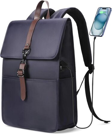 Рюкзак для ноутбука чоловічий/жіночий, 15.6 дюймів, з USB-портом, для подорожей, навчання, велосипеда, блакитний