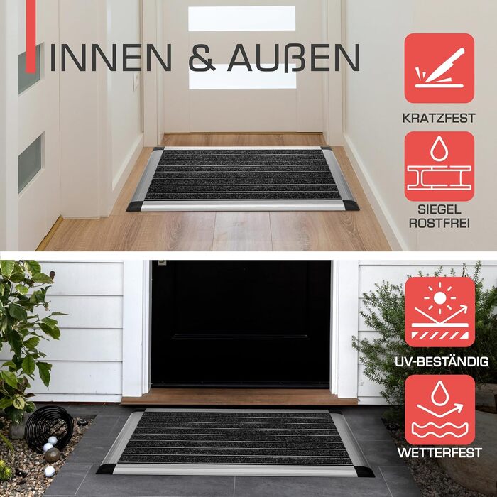 Aluminum Outdoor Doormat - 50x80 cm Non-Slip Shoe Mat - Rust-Proof Entry Mat for Home