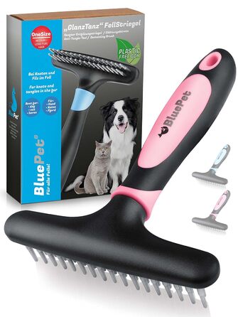 Феллентвіррлер BluePet для довгошерстих собак та котів: щітка-розпушувач з двома рядами пінів, розплутує, видаляє підшерстя, вирівнює шерсть (рожева, версія 1.0)