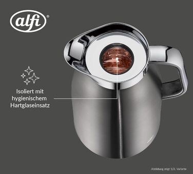 Термос Alfi SKYLINE 1.0л з нержавіючої сталі з гігієнічним скляним вкладишем, поворотним кришкою з зручною кнопкою, ергономічною ручкою, для кави та чаю (1500 мл, Cool Grey Mat)