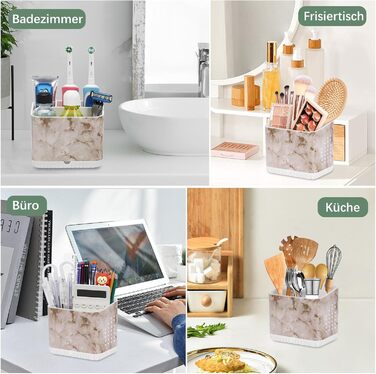 Тримач для зубних щіток електричної та звичайної, дерев'яний, з дренажними отворами, органайзер для ванної кімнати (світло-сірий мармур)