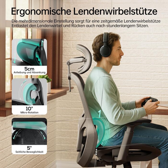 Hbada P2 Air Ergonomic Office Chair with 3D Lumbar Support, Adjustable Mesh Chair, 3D Armrests, Headrest & Comfortable Seat - Home & Office Desk Chair (Black, Luxury Version)