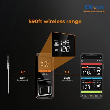 Bluetooth термометр для м'яса Elitech з двома зондами, IP67, 0-300°C, для гриля, духовки, ротисерії, фритюрниці, кухні