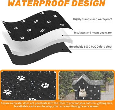 Кіт Будинок для Зовні Зимостійкий, Будинок для Вуличних Кішок з Знімними Подушками, Захист від Холоду для Тварин з Завісою на Дверях, Легко Збирається, Зелений (Чорний, 33 x 38 x 43 см)