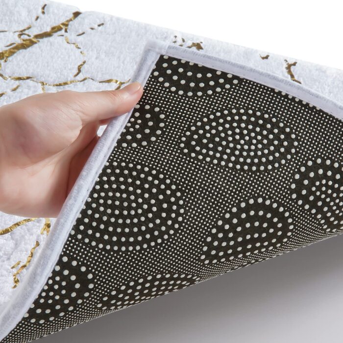 QJHOMO Non-Slip Bath Mat Washable, Bathroom Rug, White Bathroom Carpet, Gold Decorative Rug Luxury Bathroom Accessories, Soft Microfiber Absorbent Bath Rug for Bathroom, Bathtub, 40x60 cm 40 x 60 cm White and Gold