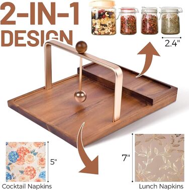 Napkin Holder, Wooden Napkin Holder for Table, Rustic Napkin Holder for Paper Napkins, Flat Napkin Holder with Salt and Pepper for Bar, Kitchen, and Dining Room Décor