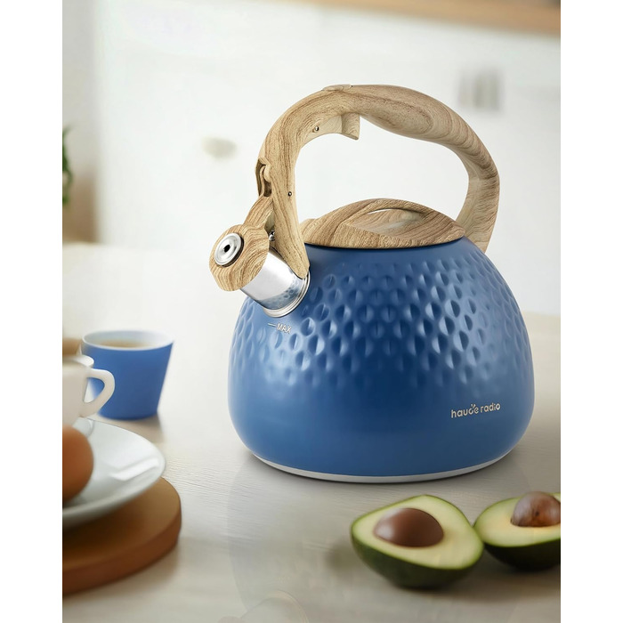 Чайник для заварювання Teekessel 2,7 л з емальованим покриттям, зелений, з імітацією дерева, з носиком, з нержавіючої сталі, антижаростійка ручка, оливковий/темно-синій