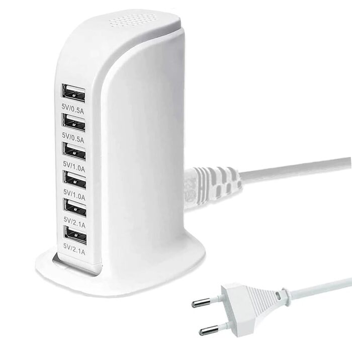 Зарядний пристрій USB-C 455W, 7 портів, GaN PD PPS – для MacBook, Dell, iPhone, Samsung, ноутбуків, планшетів (білий)