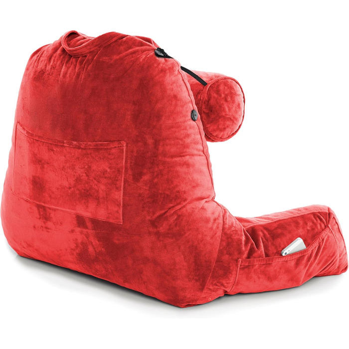 Подушка для чоловіків з підлокітниками - велика, для читання та відпочинку в ліжку. З преміум-піною з пам'яті, знімний валик для шиї на банджі. Червоний колір | Оригінальна версія