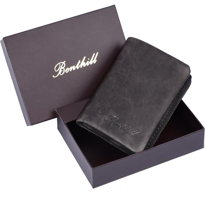 Benthill Small Wallet - Genuine Leather - Women's Wallet with RFID Protection - 6 Card Slots - Slim Wallet including Gift Box, Color: Gray