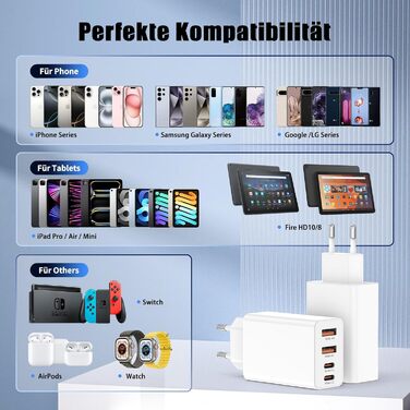 Зарядний пристрій USB-C 100W, 6 портів: для iPhone 17/16/15/14/13 Pro Max, iPad Pro, Samsung Galaxy S25/S24 - Pius (білий)