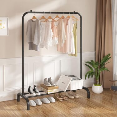 MOYIPIN Metal Clothes Rack, Single Rod Portable Clothes Hanger Rack for Hanging Clothes, Clothes Rack for Bedroom, Balcony 110.5 cm, White (Black)
