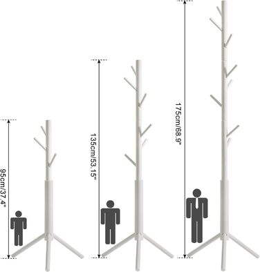 YMYNY Clothes Rack, For Clothing, Jackets, Hat, Wardrobe in Tree Shape, Clothes Rail With 8 Hooks, Bedroom, Hallway, Natural Colors HCR001N (White)