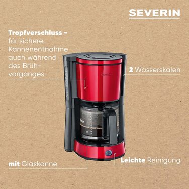 Кавомашина Severin KA 4815 (Червона) з скляною колбою: швидке та ароматне приготування до 10 чашок