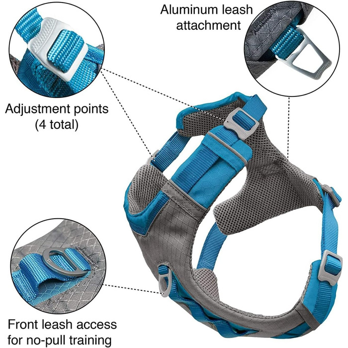 Шлейка для собак Kurgo Journey Air, посилена, з ручкою для контролю, для прогулянок та бігу, відображає світло, оранжева, X-Large