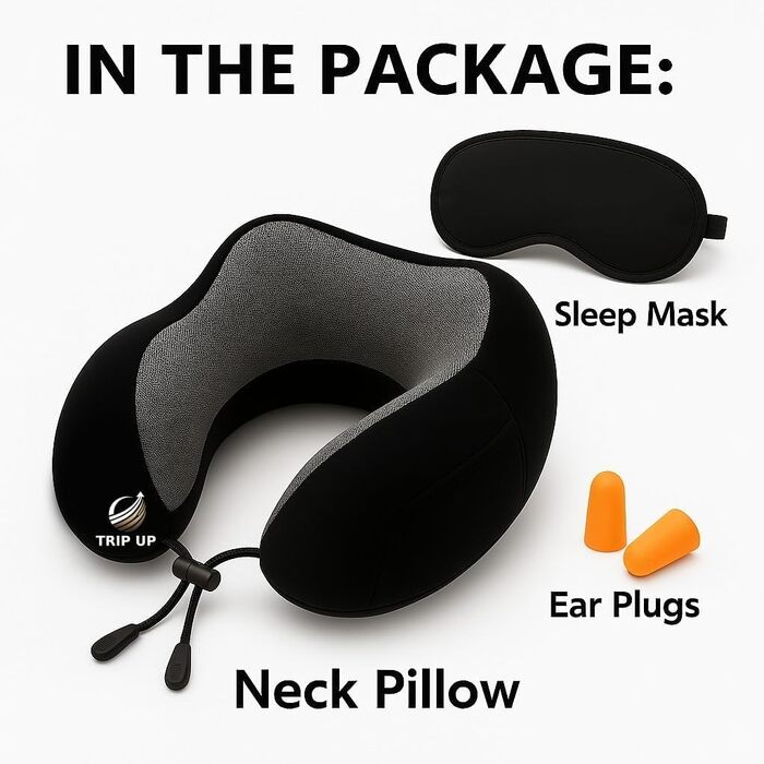 Подушка для шиї Trip Up з Memory Foam - для подорожей (літак, авто) - ергономічна, м'яка, дихаюча, регульована, чорна (Jet Black)